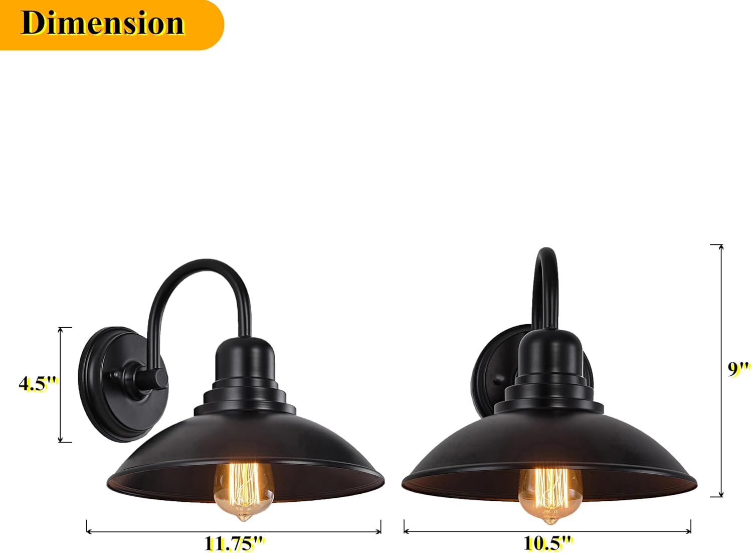 Black Gooseneck Barn Light Indoor, Farmhouse Vanity Lighting Fixtures with E26 Based Socket, Round Exterior Wall Sconce for House Bedroom Garage Bathroom