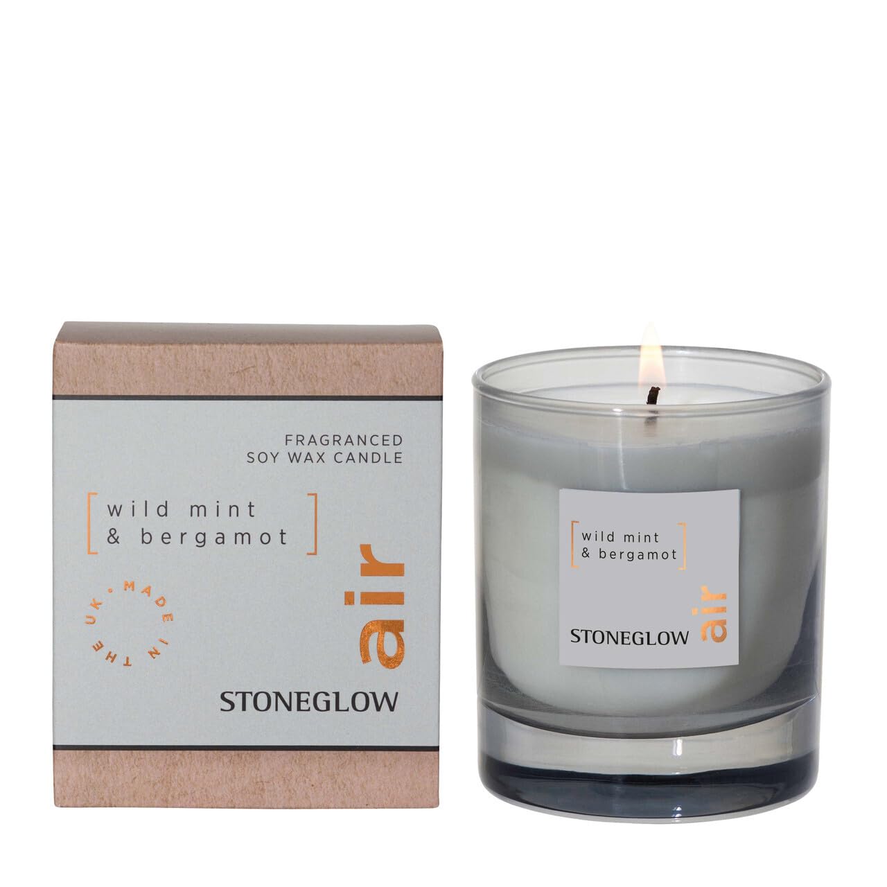 Stoneglow Elements Collection - Air - Wild Mint & Bergamot 160 Grams Scented Candle - Grey
