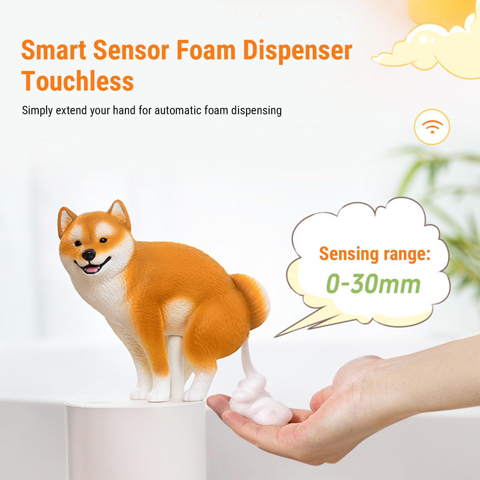 27x9cm Dispenser automatici di sapone schiuma a forma di cane, simpatici dispenser sapone schiuma senza contatto per piatti e detersivo flaconi per detersivo liquido per il bagno (Gialla)