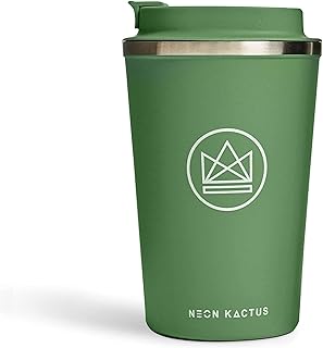Neon Kactus - Doppelwandige Edelstahl Kaffeebecher, Wiederverwendbare Kaffeetasse mit wiederverschließbarem Deckel, isolierter Kaffeebecher, auslaufsicher, recycelbar, 12oz