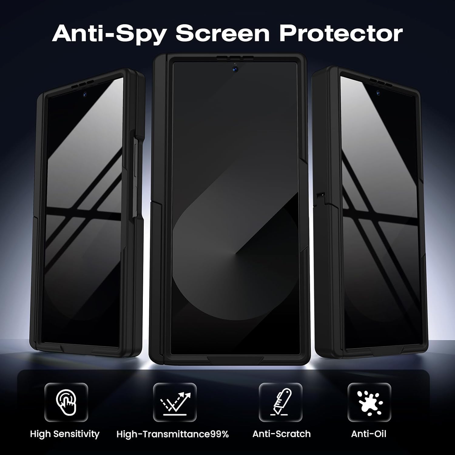 VEGO for Z Fold 6 Case [Compatible with Magsafe][with Hinge Protection & Screen Protector][Anti-Peeping][Hidden Stand] Hard PC Cover Full Body Shockproof Slim Phone Case for Galaxy Fold 6 2024(Black)