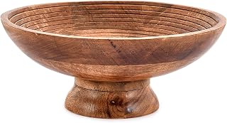 BHAVATU Handcrafted Mango Wood Decorative Bowl 12x12x5 - Timeless Modern Centerpiece for Tables & Shelves