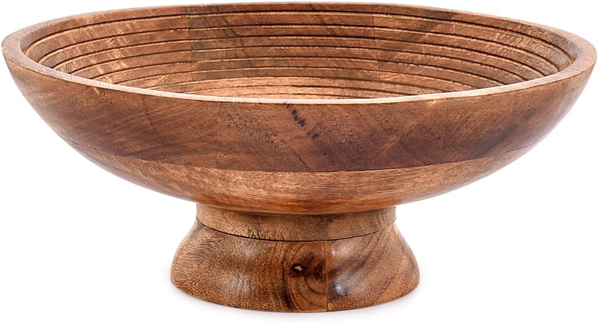 NIRMAN FRUIT BOWL Mango Wood Round Shaped Serving Bowl For Fruit,Dessert Platter Tray Dish Kitchen Dining Fruit,Dessert,Snack (12" x 12" x 5")
