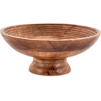 Indus Lifespace Mango Wood Fruit Bowl Round Serving Bowl for Fruit Dessert Platter Tray Kitchen Dining Fruit Dessert Snack 30.48 x 30.48 x 12.7 cm