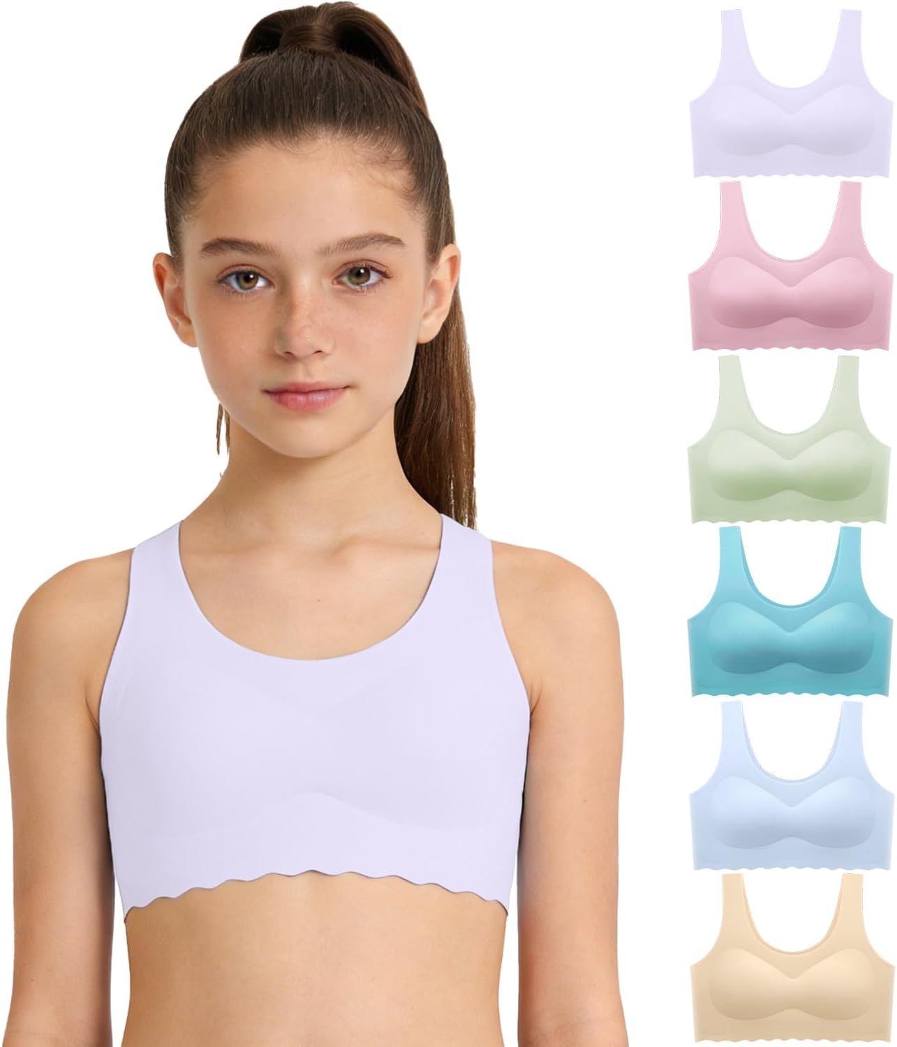 Demifill Teen Girls Seamless Sports Bra Tagless No Show Training Bra with Removable Padding Bras for Teens Multipack - Image 2