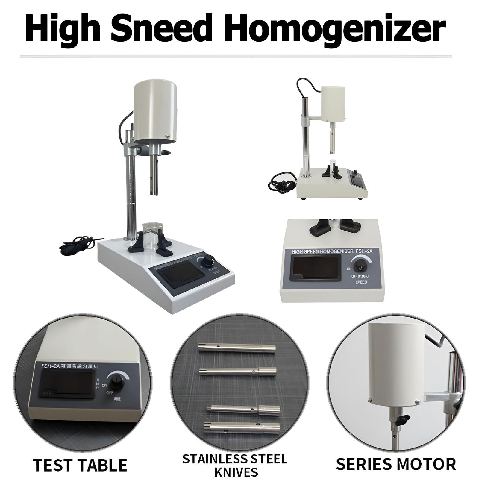 Homogeneizador Digital de Alta Velocidad, Emulsionante Dispersante de Laboratorio con 2 Cabezas Homogeneizantes, Pantalla Digital, 8000~22000 Rpm Ajustable