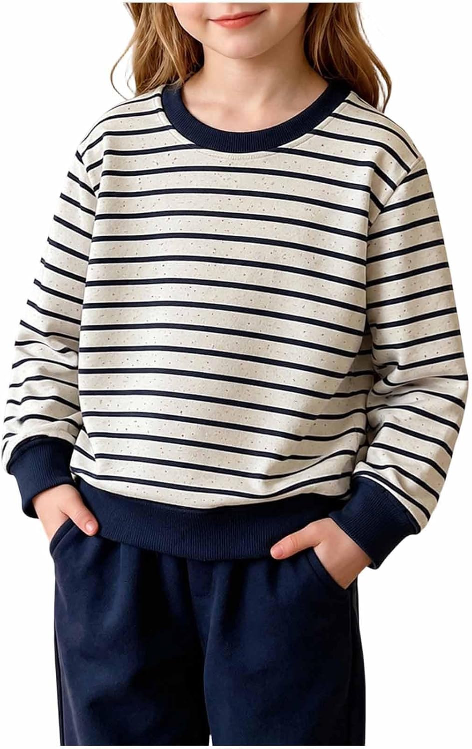 Girls Striped Crewneck Fleece Pullover Warm Sweatshirt