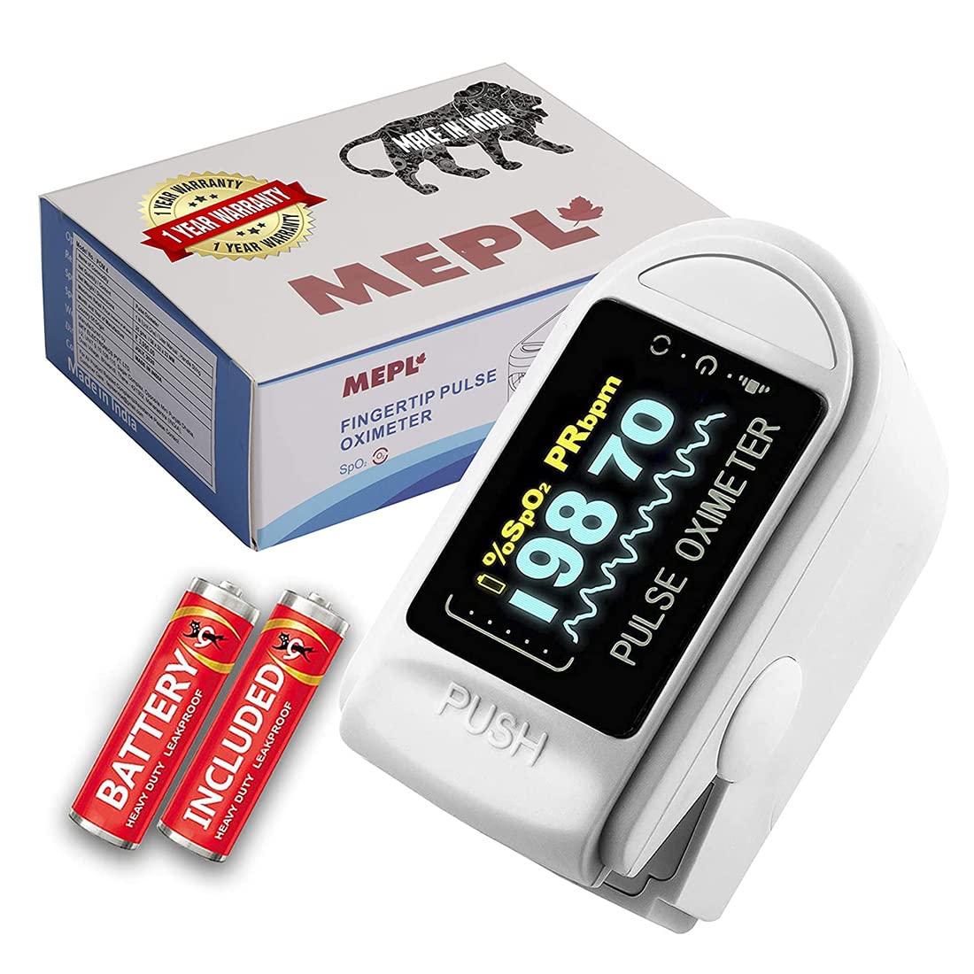 MEPL Pulse Oximeter Fingertip Oxymeter Spo2 Pulse Oxygen Meter Fingertip to Check Oxygen Level in Blood with Battery Included | 1 Year Warranty | CE Certified |Made in India | - White (B09PTS5MVJ) Amazon Price History, Amazon Price Tracker