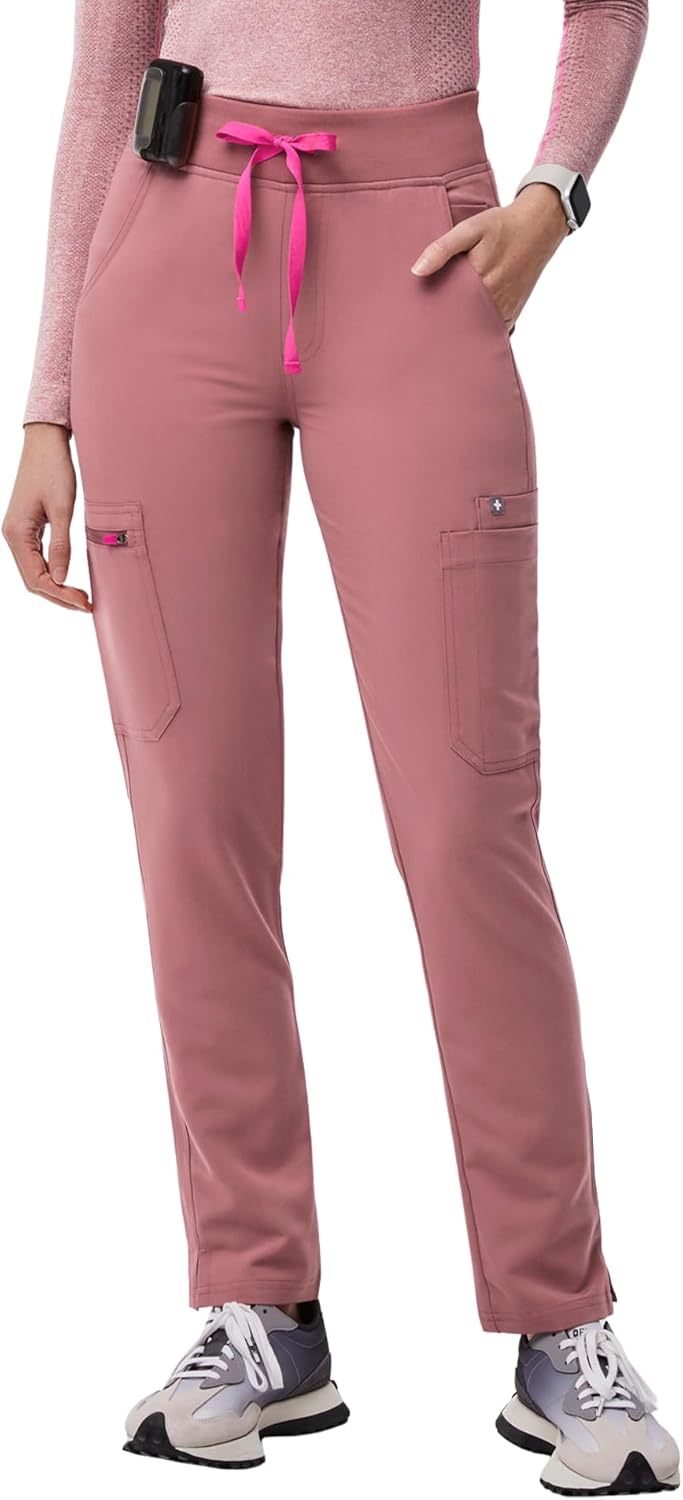 FIGS YOLA High Waisted Skinny Scrub Pants for Women — 11 Pockets, 4-Way Stretch, Yoga Waistband