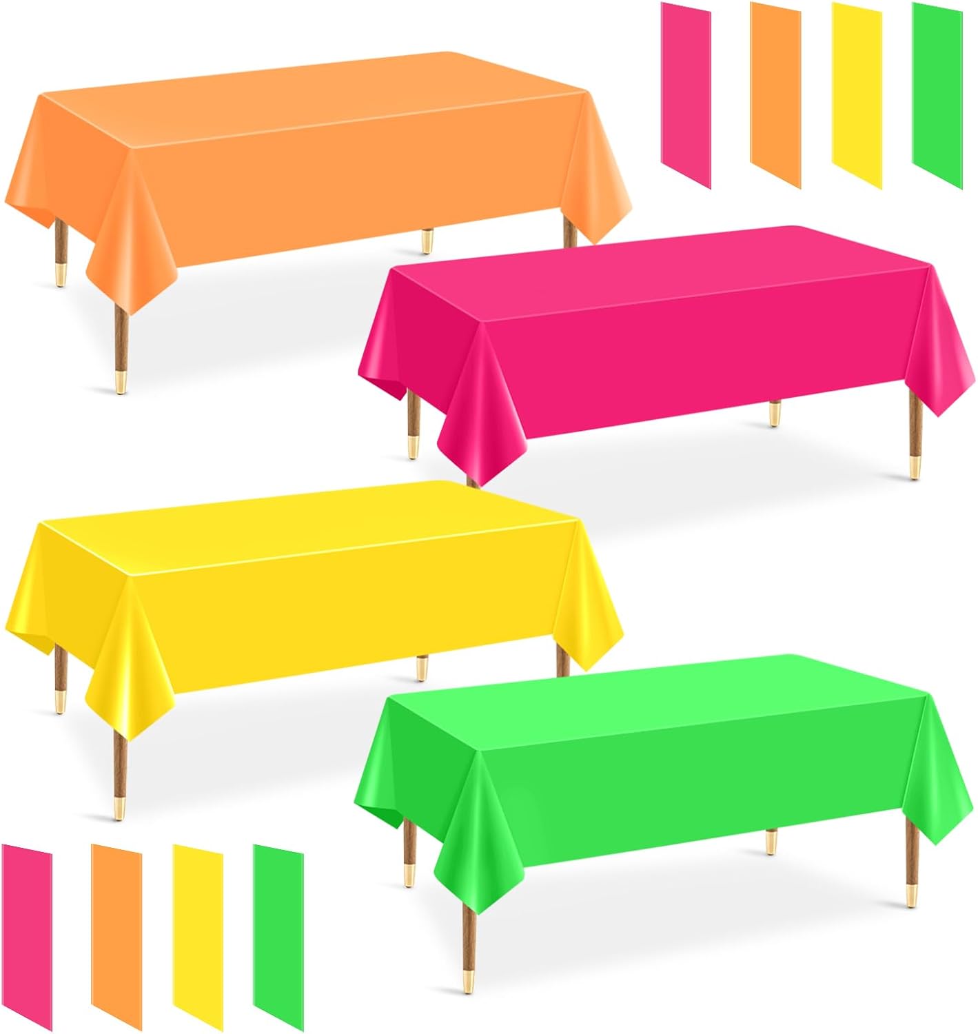 mwellewm 12 Pack Plastic Table Cloth Disposable Assorted Neon Colorful Rainbow Tablecloth 54 X 108 Inch Rectangle Bulk Solid Color Table Cover Party Supplies Birthday Wedding Home Fiesta Decorations