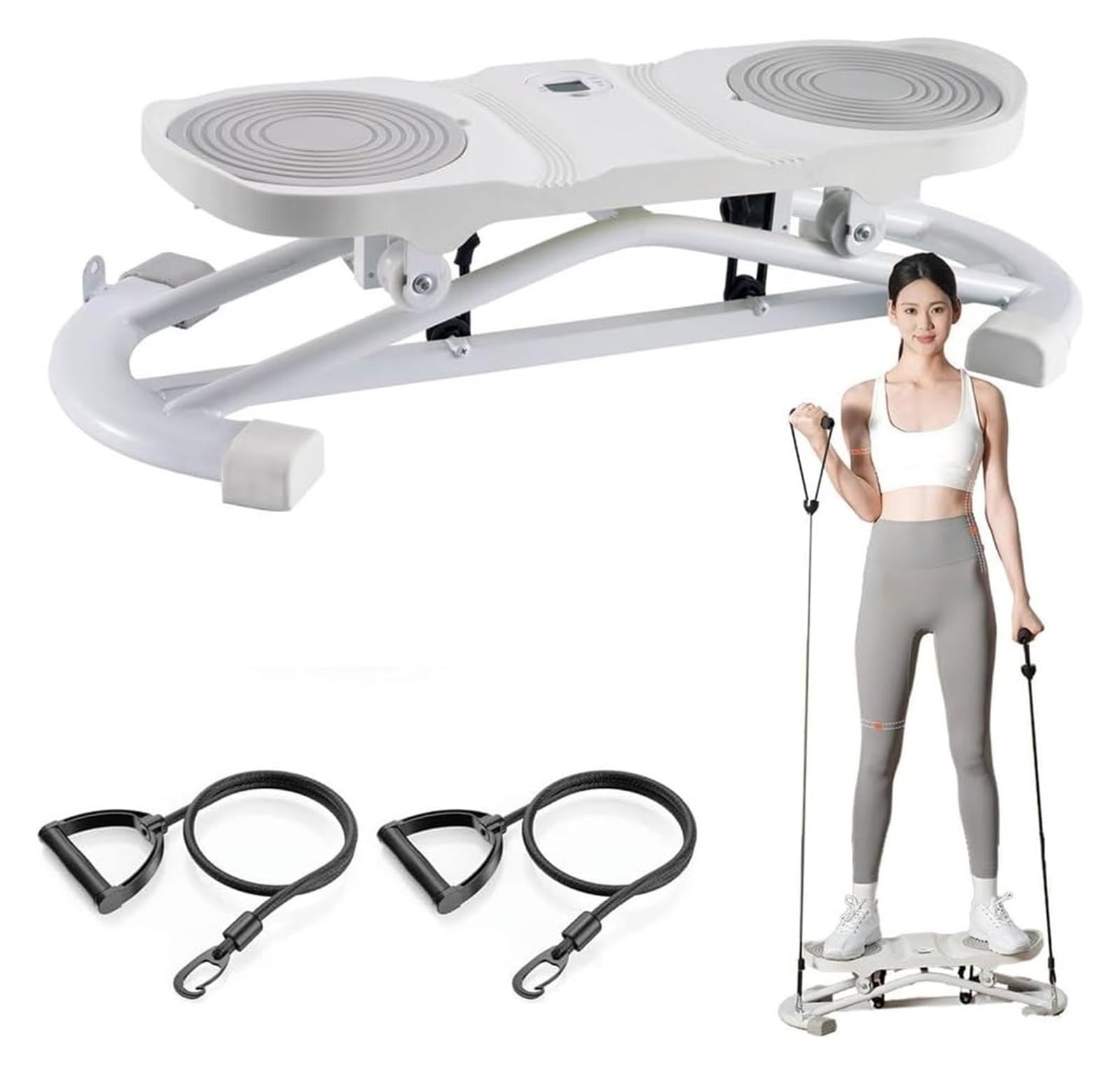 Deska do balansowania i symulator nart dla dorosłych | Mini stepper schodowy z wyświetlaczem LCD | Pasma oporu | Pojemność 300 funtów | Sprzęt fitness do huśtawki na całe ciało