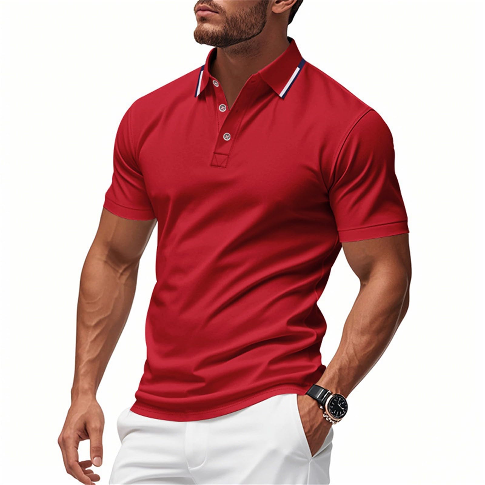 MOKBAY Polo Hombre Manga Corta Verano Gym Fincut Running Moda Camisetas Manga Corta Hombre Deporte Slim Fit Trabajo Casual Fitness Camisas