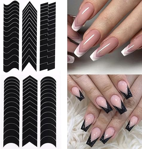 Miniatura 7 de Guías de uñas de punta francesa, 1860 calcomanías de manicura francesa, tiras de líneas onduladas autoadhesivas, herramienta de uñas de punta