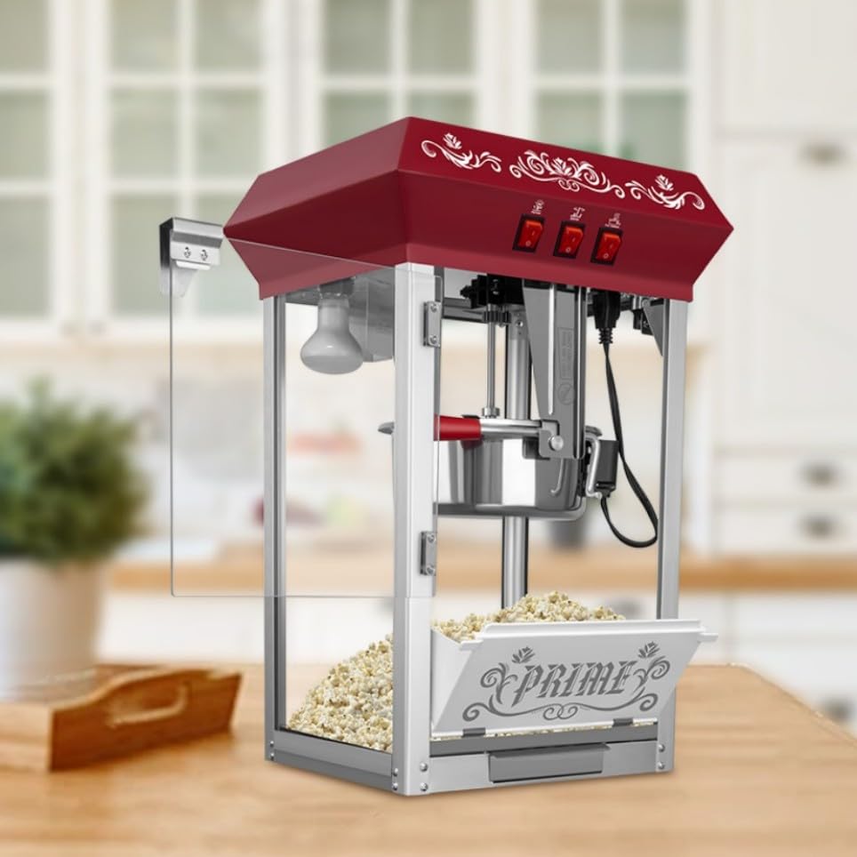 Image of Commercial Popcorn Maker Machine,12 Ounce Kettle Stainless Steel Commercial Popcorn Machine with Tempered Glass,Warming Deck, 800W Countertop Popcorn Popper for Parties Red