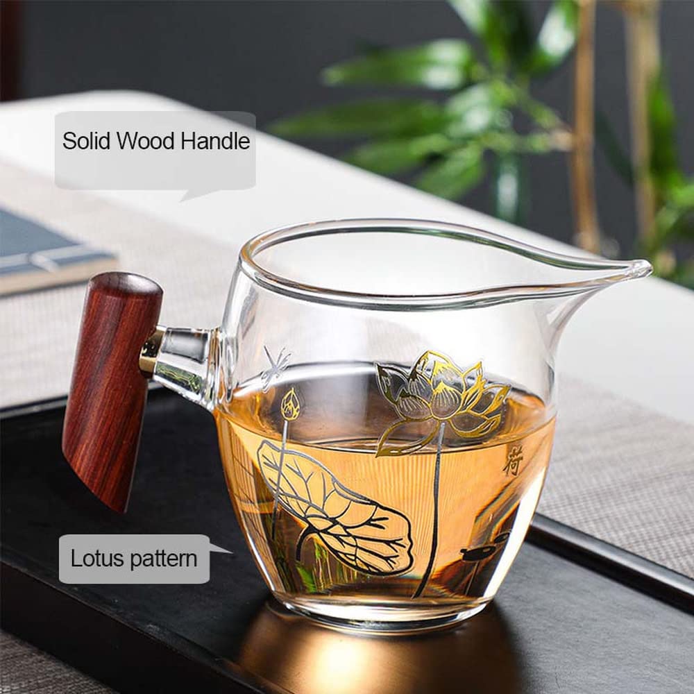 300 ml szklany drewniany uchwyt Fair Cup zestaw do herbaty Kung Fu, żaroodporne chińskie filiżanki do herbaty