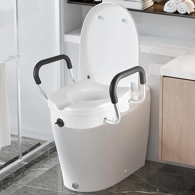 Raised Toilet Seat with Handles for Elderly, Fits Most Toilets, 4.7