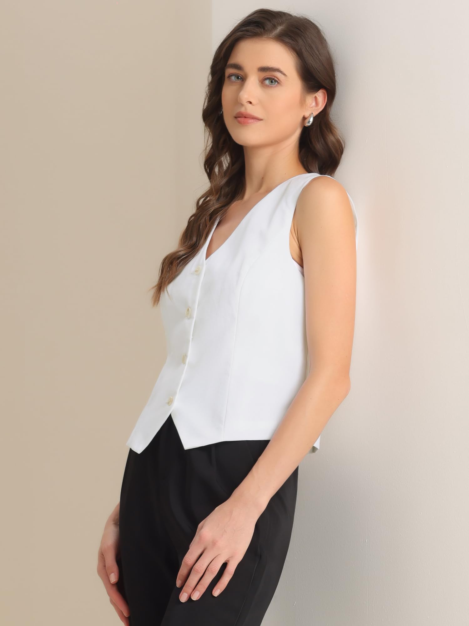 Allegra K Linen Vest Waistcoat for Women's Fashion Sleeveless Button Down V Neck Crop Top Summer Vest
