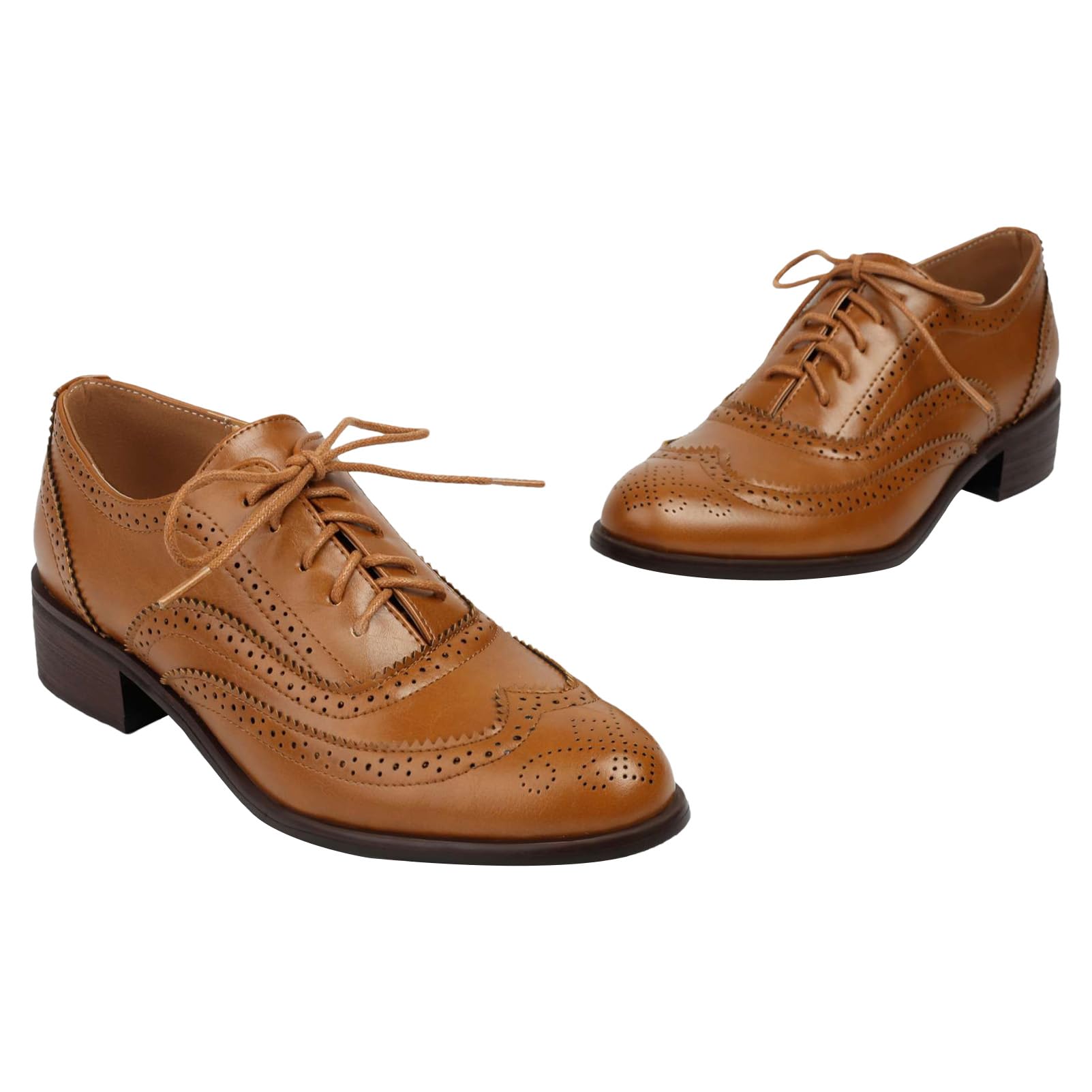 ANUFER Mujeres Tacón de Bloque Wingtip Brogues Caña Baja Oxfords Zapatos de Salón