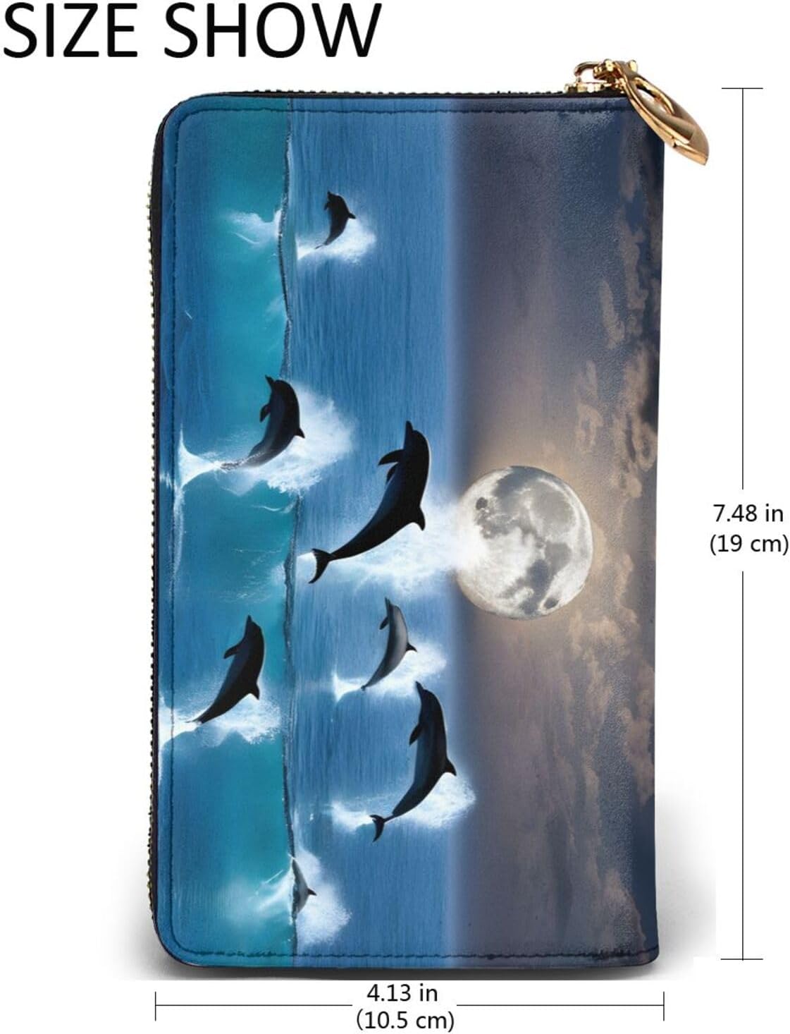 Stylish Dolphin Long Leather Wallet Purse With Zipper â€“ Coin Purse Clutch Bag, Credit Card Phone Wallet For Women And Men, Casual Travel Large Capacity