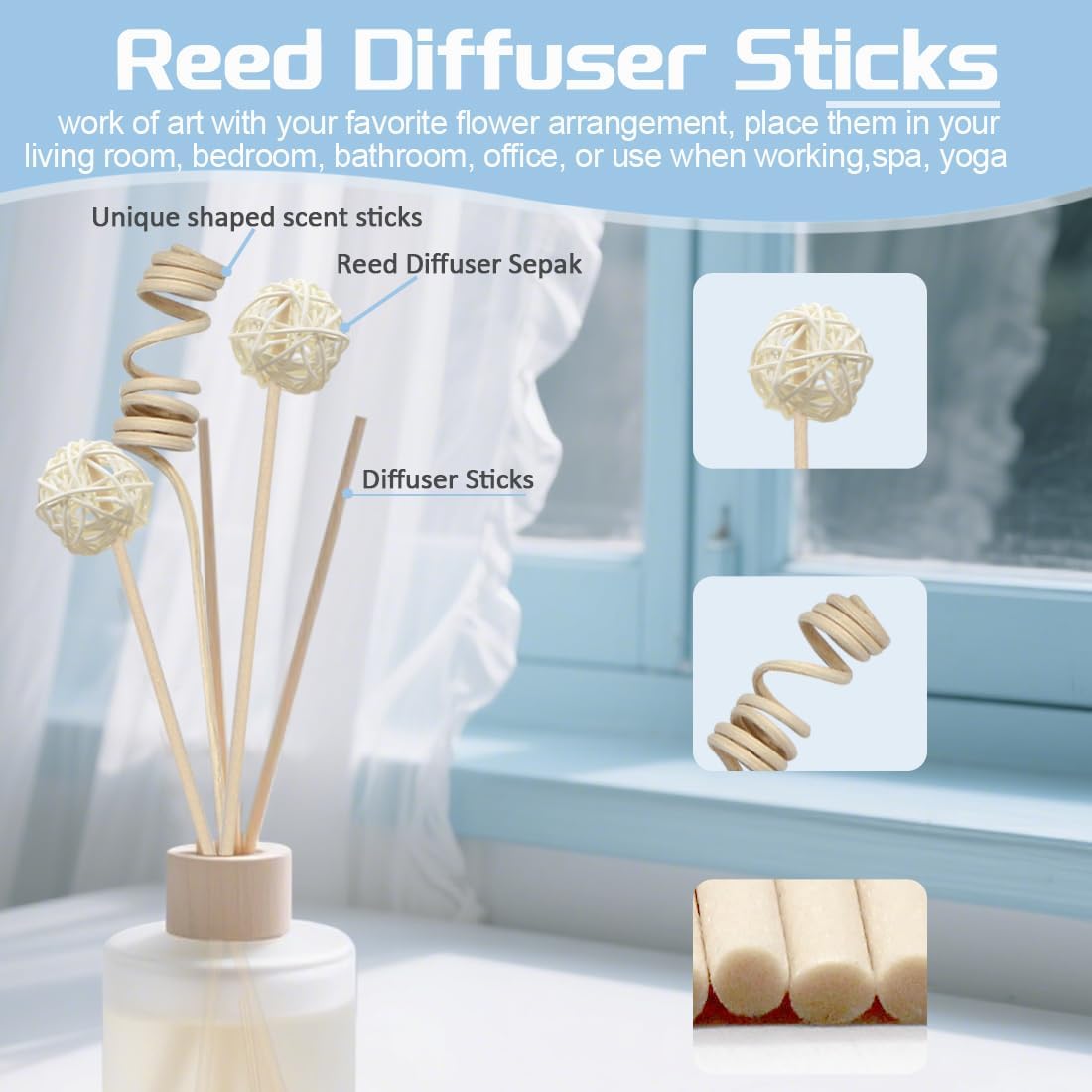16 Pcs Reed Diffuser Sticks, Natural Rattan Hand Made Flower Reed Fragrance Diffuser Set, Reed Fragrance Diffuser Flowers Refill Replacement Sticks, House Bedroom Office Decor - Image 4