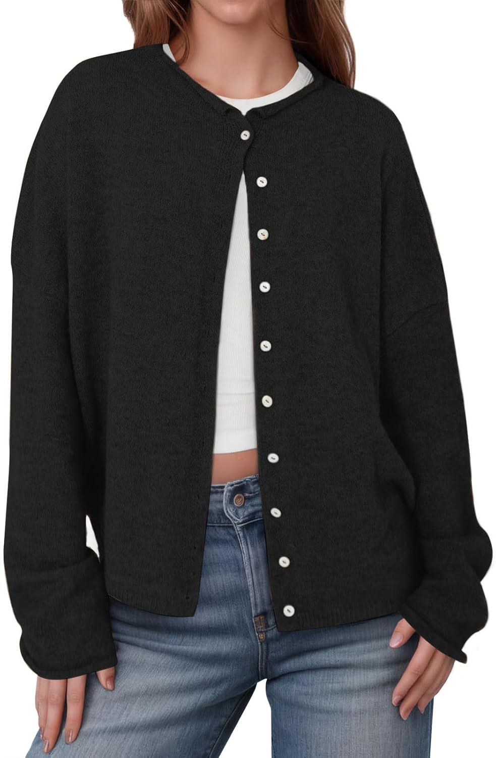 Womens Button Up Cardigan Sweaters Trendy Lightweight Soft Long Sleeve Knit Loose Sweater 2025 Early Fall Outfits