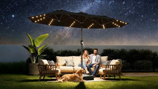 better homes and gardens patio umbrella with solar lights Amazon.com : AreShark 13 FT Patio Umbrella with Solar Lights, Double-Sided  Outdoor Table Umbrellas with Crank, Large Rectangular Market Umbrella for  Porch, Lawn, Pool, Backyard, Gray : Patio, Lawn & Garden