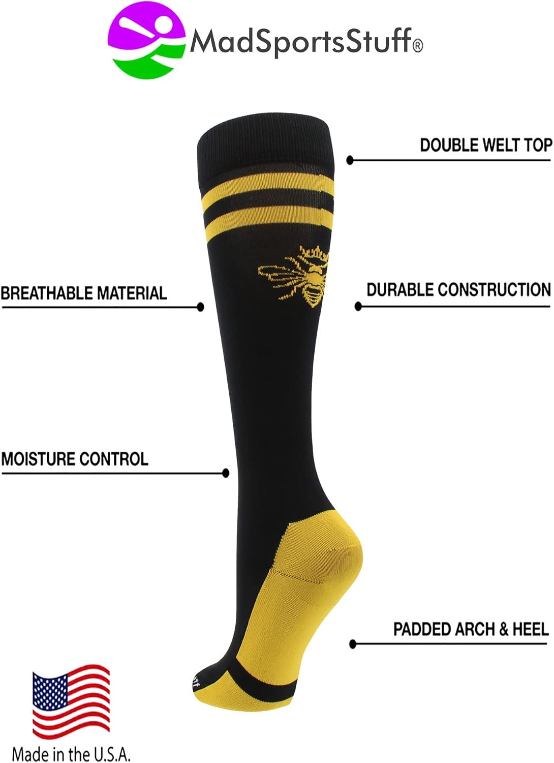 MadSportsStuff Queen Bees Softball Socks Soccer Socks Over the Calf Length for Girls and Women