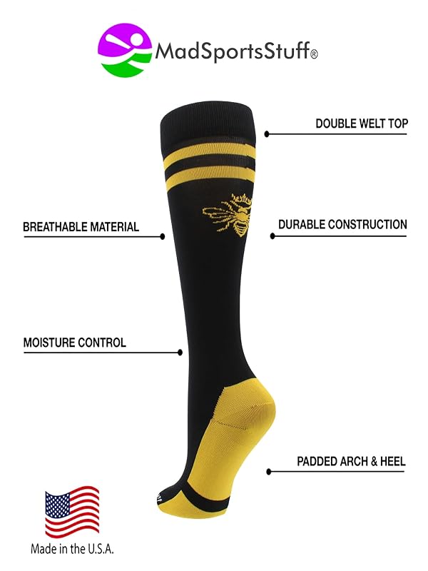 MadSportsStuff Queen Bees Softball Socks Over the Calf (Black/Gold, Small) by MadSportsStuff - Used condition - Image 7