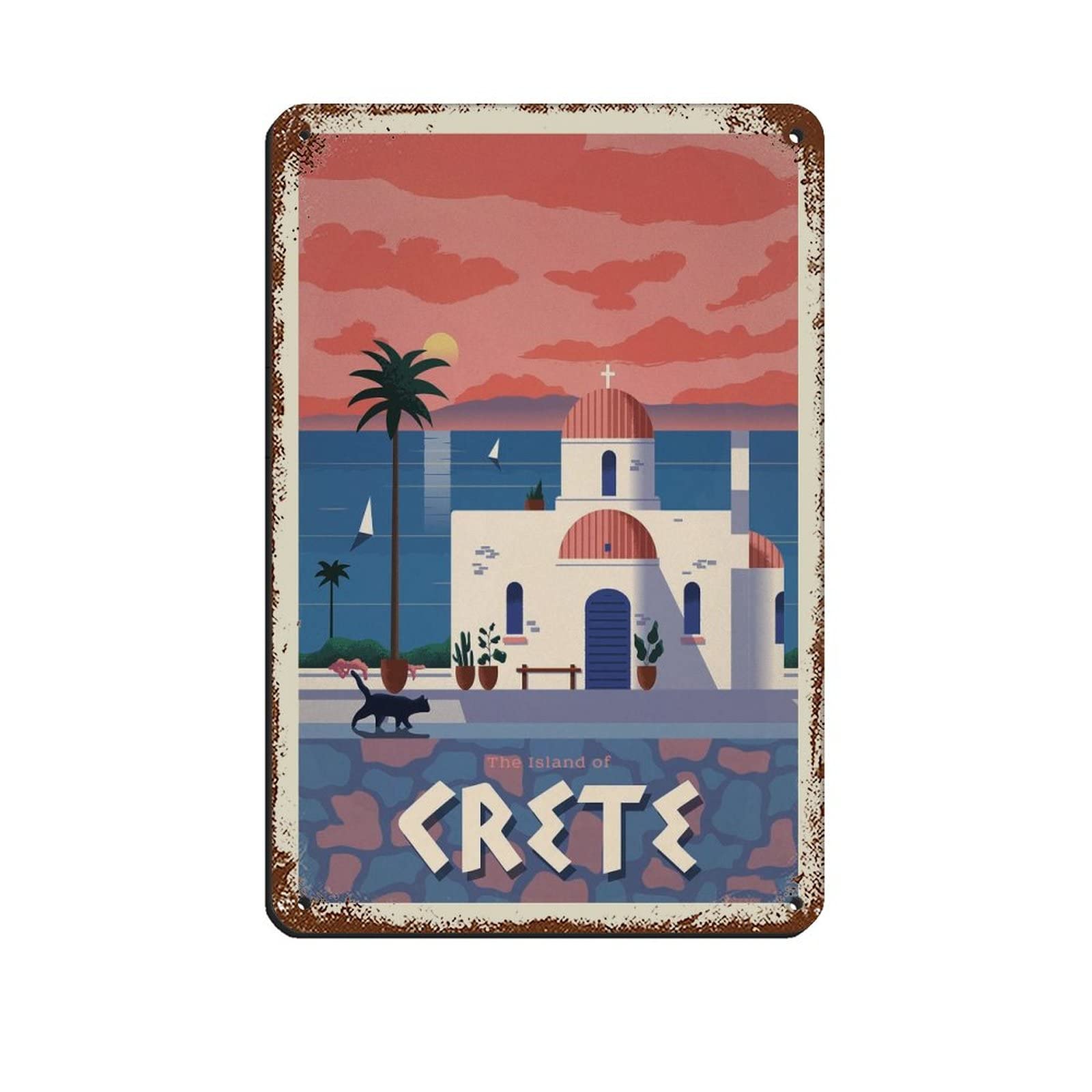 Tin Signs Retro The Island of Crete Travel Tin Signs Painting Cafe Opera House Art Wall Decoration Plaque 15x30cm
