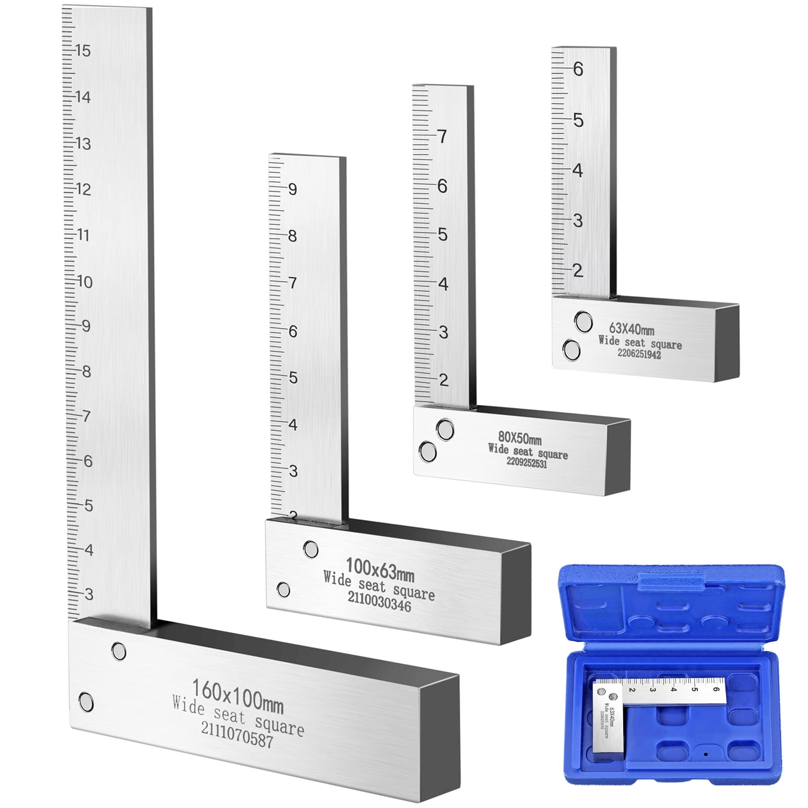 XUNTOP Cuadrados de Posicionamiento 4Pcs Posicionamiento Abrazadero con 4Tamaños,mm y pulgadas Escala Acero al Carbono de Abrazadera de Posicionamiento Tipo L para para Carpintero Ingeniero Arquitecto
