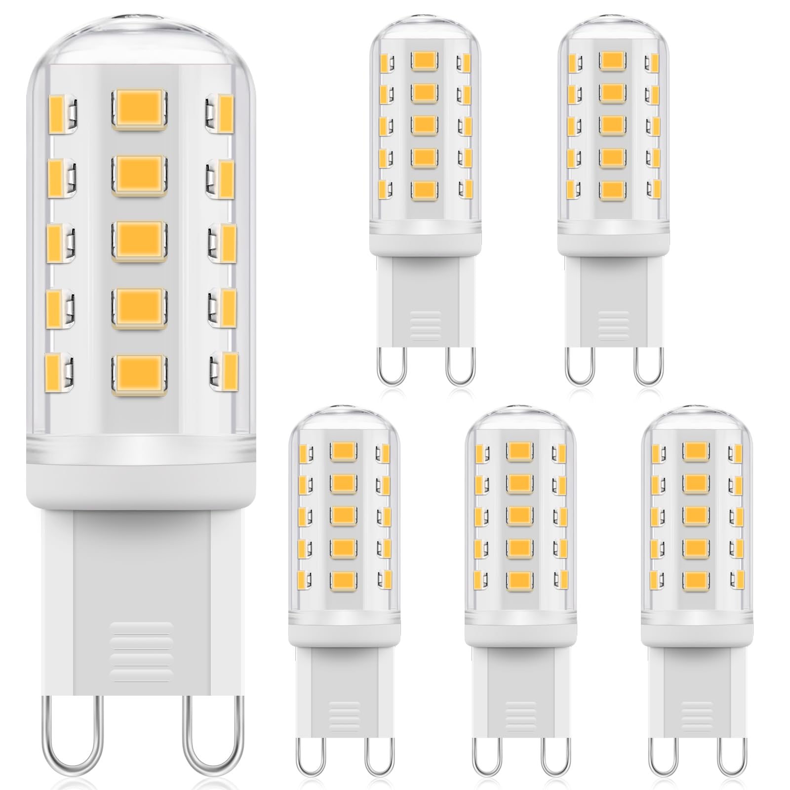 Ddlisu G9 LED Lampe Dimmbar, 3W G9 LED Maisbirne Warmweiß 2700K, Entspricht 40W Halogenlampe, AC 220–240V, Energiesparende LED Glühbirne, kein Flackern, für die Beleuchtung zu Hause, 6 Stück