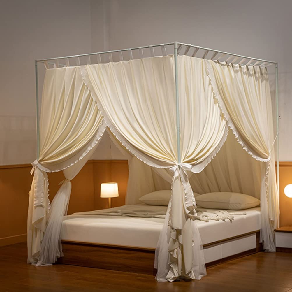 Betthimmel Moskitonetz mit Metallstütze, moderner dekorativer Bettvorhang für den ganzjährigen Gebrauch, ideal für Schlafzimmer, einfache Installation
