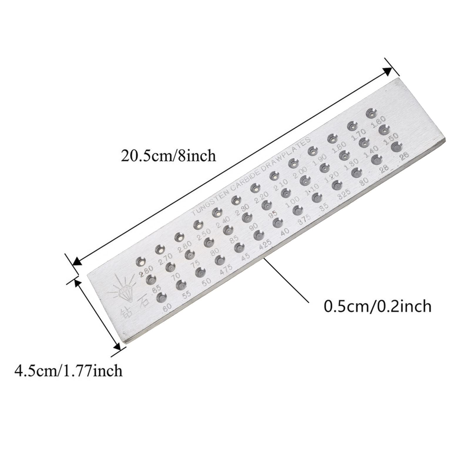 Drahtziehplatte mit 39 runden Löchern, 0, 26–2, 8 mm, Wolframkarbid Drahtziehplatte, Schmuckherstellung, poliertes, glattes Loch, Harzform Tablett Set