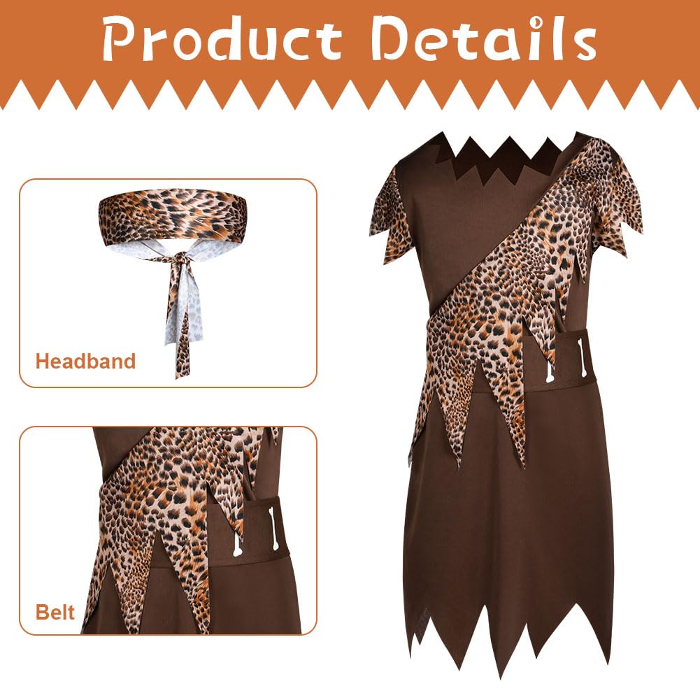 AYBUY Kids Caveman Costume, Boys Stone Age Themed Costume, Wild Cave Boys Outfit, Halloween Cosplay Fancy Dressapparel - Image 3
