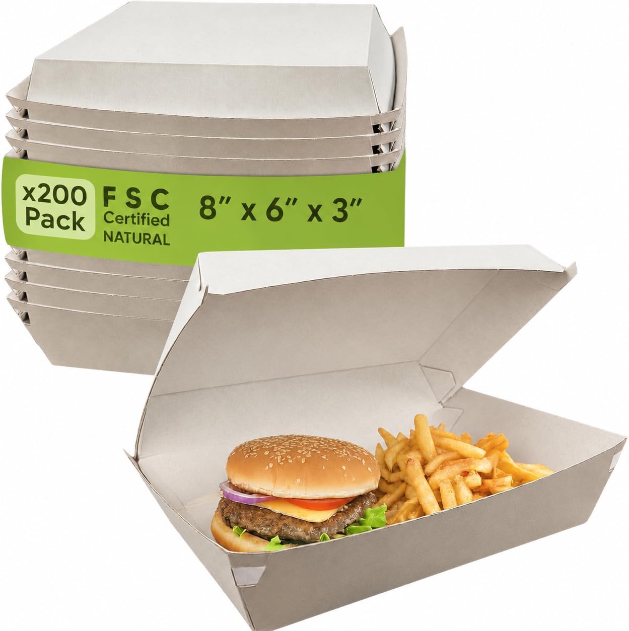 Eco Clamshell Food Boxes – Compostable Takeout Containers with Hinged Lid – Karft or White, Multiple Sizes - White, White - 9x6x3