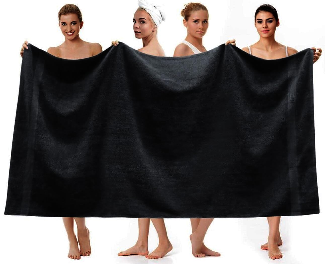 Drap de bain super jumbo massif extra large (150 cm x 200 cm, 600 g/m²) de qualité premium ultra doux 100% coton égyptien Draps de bain/serviettes de plage énormes (Noir)