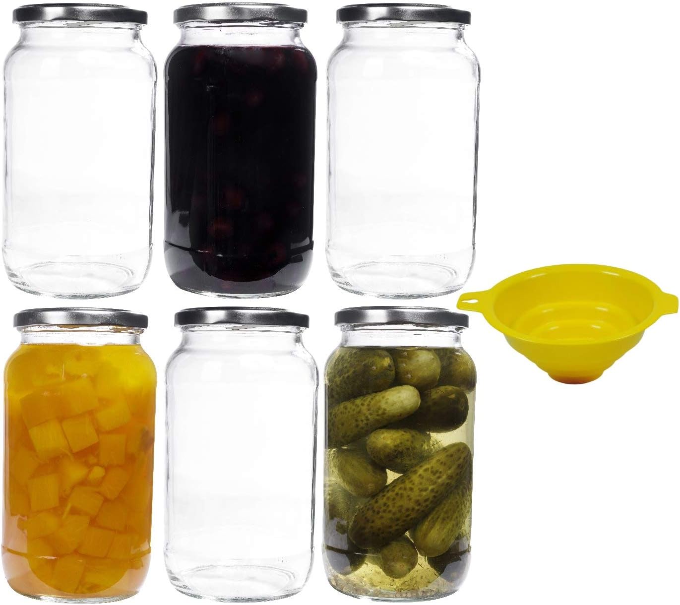 6 x Preserving Jars 1 Litre with Screw Cap Silver with Funnel