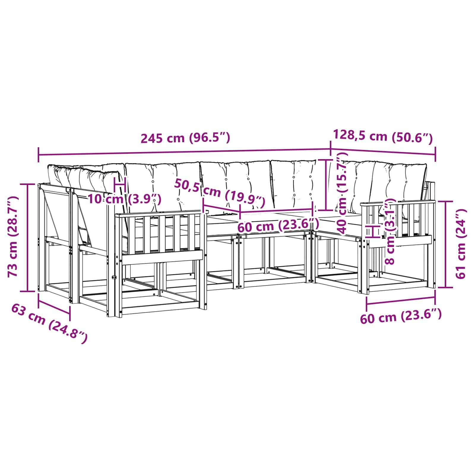 Juego de muebles de jardín de madera de acacia para exteriores con cojines de 6 piezas, sofá de madera maciza de acacia y textileno, cómodo respaldo y cojines extraíbles para jardín, terraza