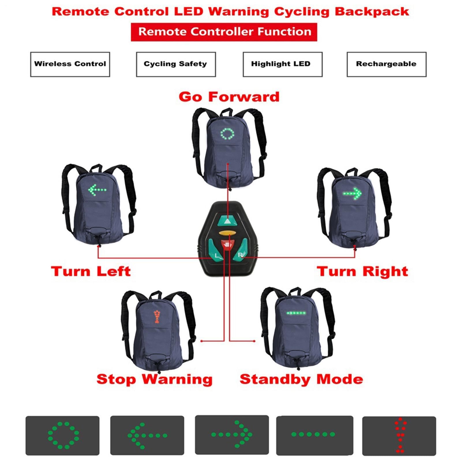 Générique Rucksack mit Warnlicht, Fahrrad-Rucksack für den Außenbereich | mit 4 LED-Blinkern – einfache Installation und wiederaufladbar über USB für sicheres Fahren in der Nacht, , Se référer au