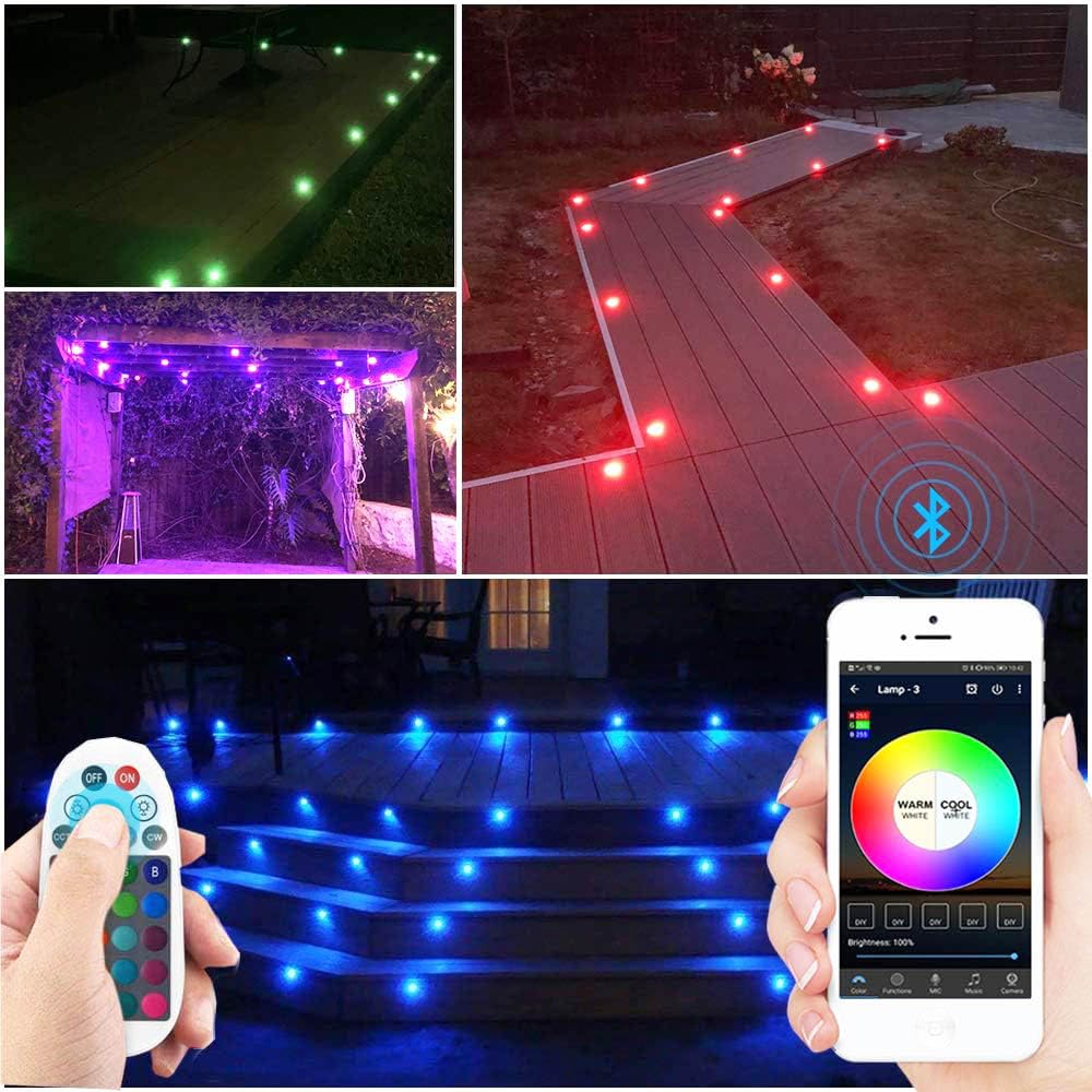 Juego completo de 40 luces LED RGB para empotrar en el suelo, para exteriores, con Bluetooth, 0,6 W, diámetro de 30 mm, IP67, resistentes al agua, para terraza, cocina, jardín