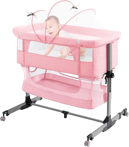 Cuna de bebé 3 en 1, cuna mecedora con cómodo colchón y ruedas, altura ajustable, fácil de plegar, portátil, cuna para recién nacido, color gris disponible en Yaxa Colombia