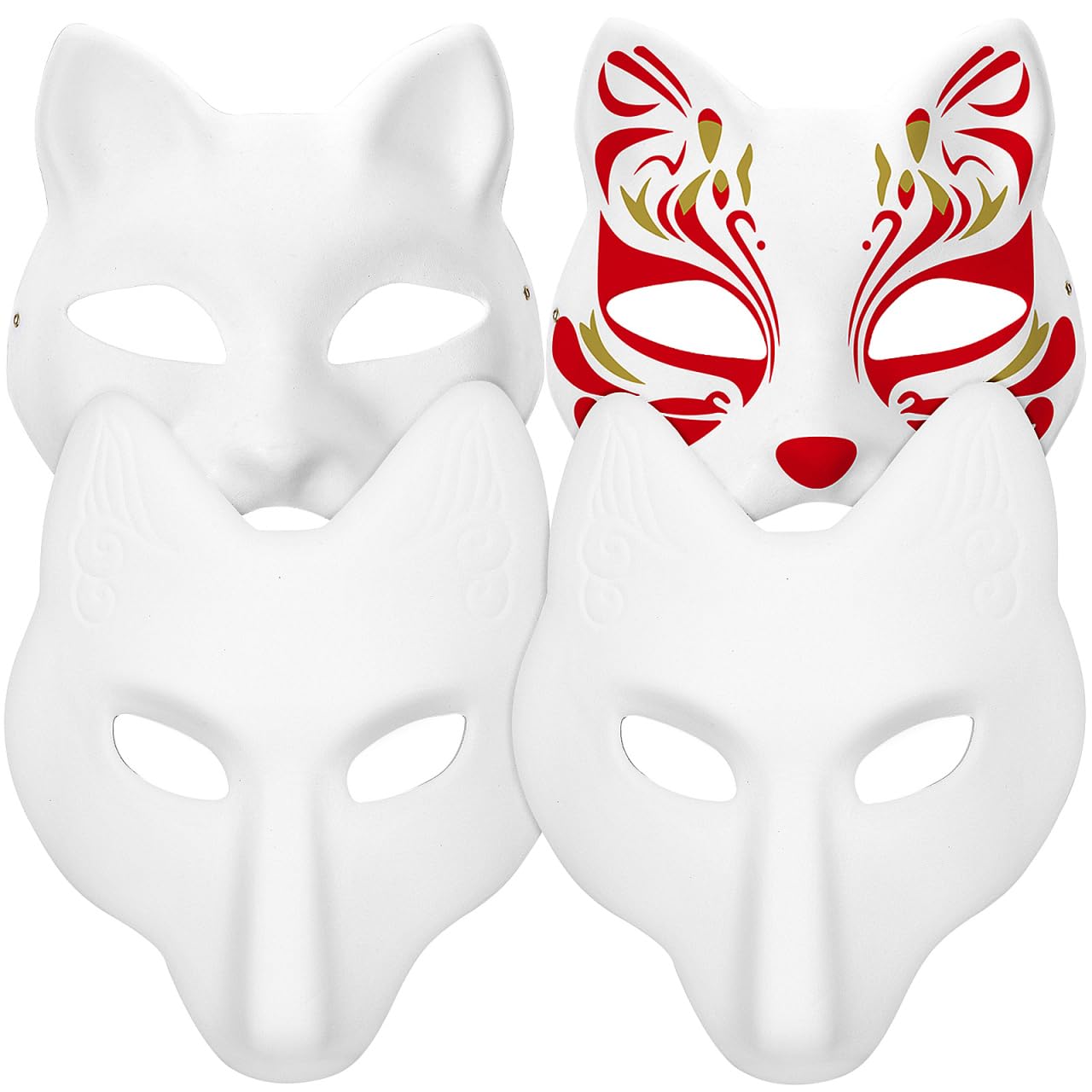 Alipis Cat Mask Unpainted Masks: 4 Pack Paintable White Fox s Blank Masquerade for DIY Craft Paper Mache Decorate Animal Halloween