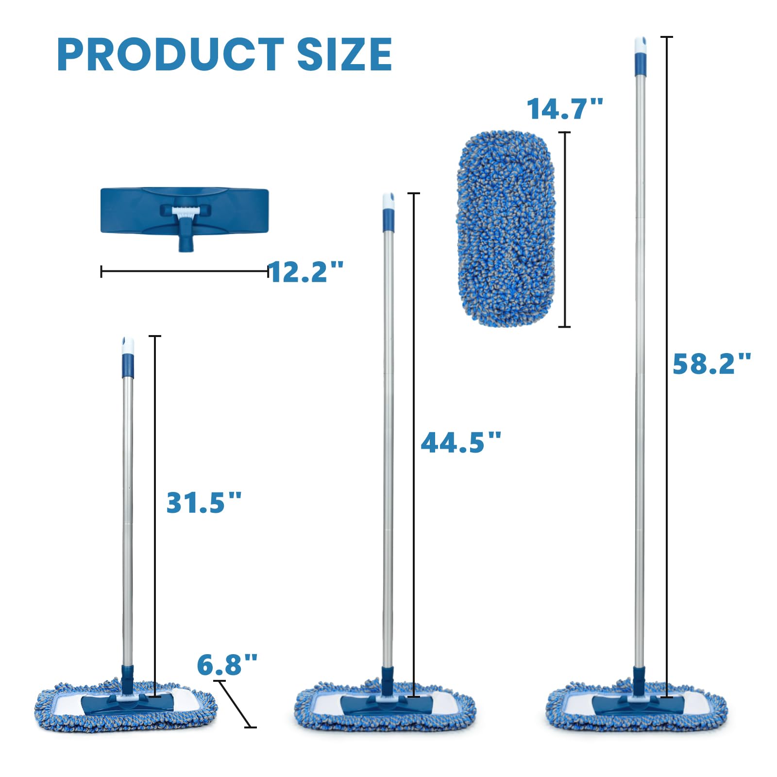 Trapeador de polvo para suelo de madera dura, lavable en húmedo y seco, con mango largo de 58 pulgadas, mopa de microfibra giratoria de 360° para madera, laminado y suelo de baldosas 5