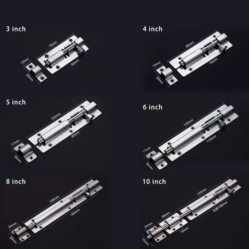 Wooden Door Latch, 2pcs Sliding Bolt Gate Latch, Heavy Duty Stainless Steel Lock Hasp Sliding Bolt Safety Hardware Kit - View #3