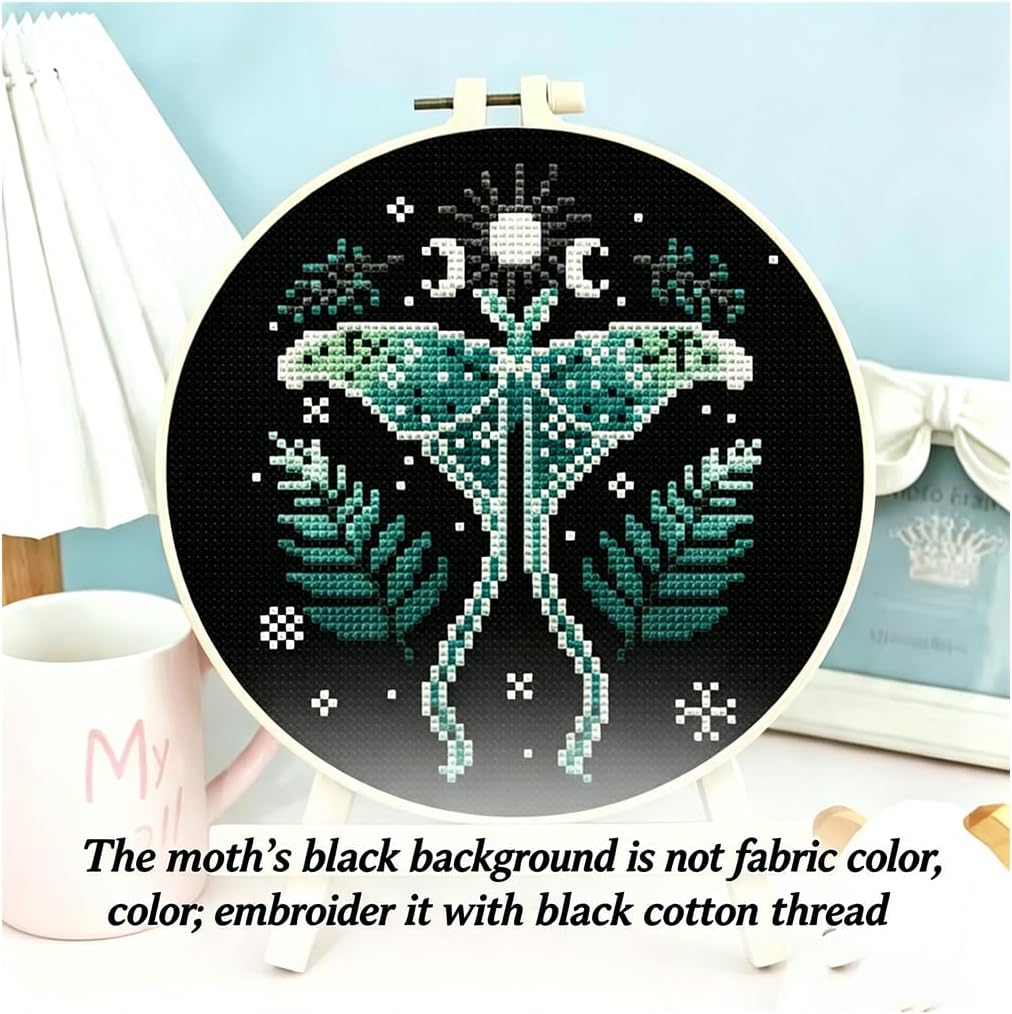 TCDZMYGS Stamped Cross Stitch Kits for Beginners-Moon Moth,with Hoop image 2