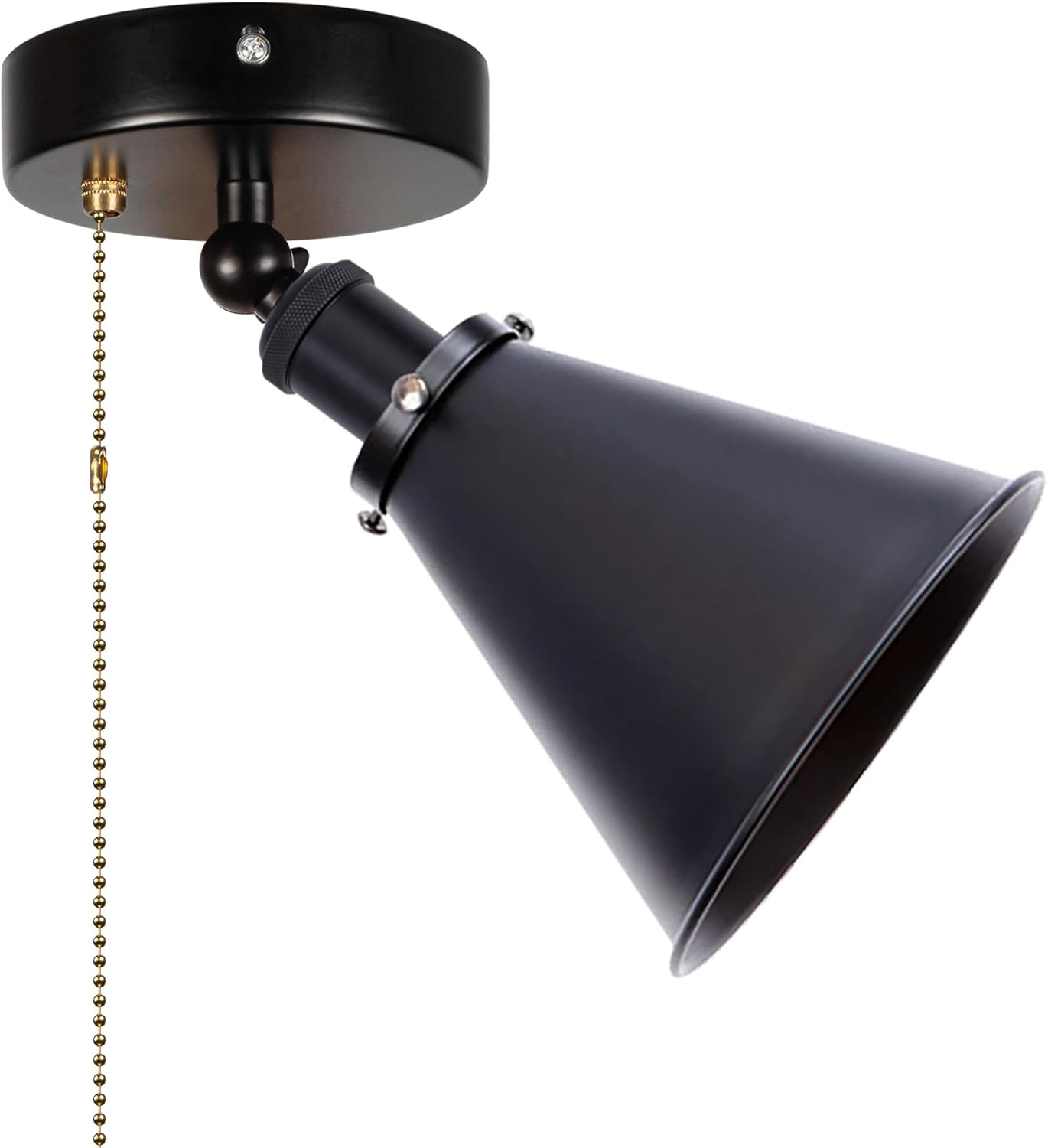 Industrial Cone Ceiling Mount RV Adjustable Wall Light with Zipper Switch 12V Retro Black RV Decorative Light Ceiling Light Hallway Light Fixtures, E26 E27 Semi Flush Mount for RV Camper