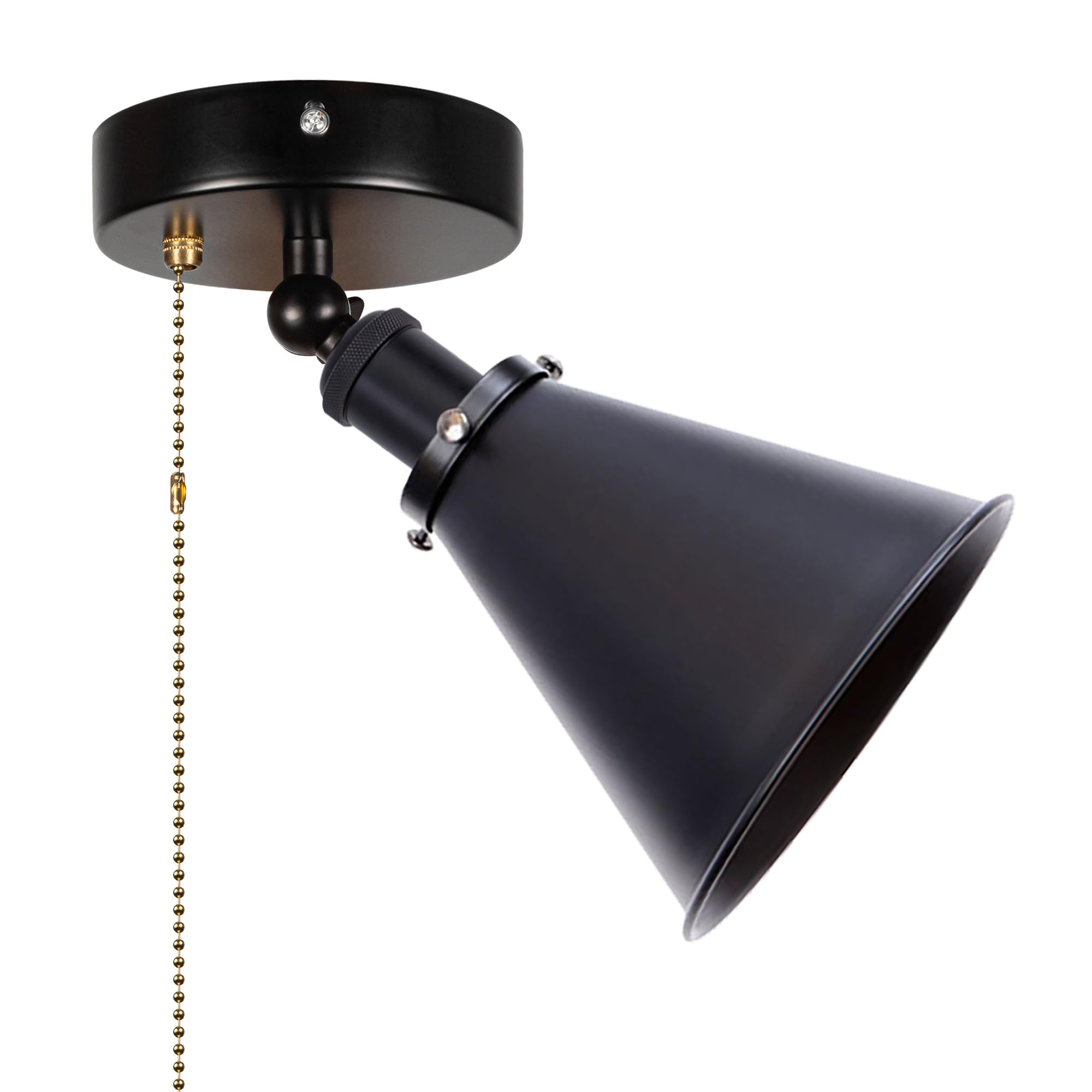 SKIVTGLAMP Industrial Cone Ceiling Mount RV Adjustable Wall Light with Zipper Switch 12V Retro Black RV Decorative Light Ceiling Light Hallway Light Fixtures, E26 E27 Semi Flush Mount for RV Camper