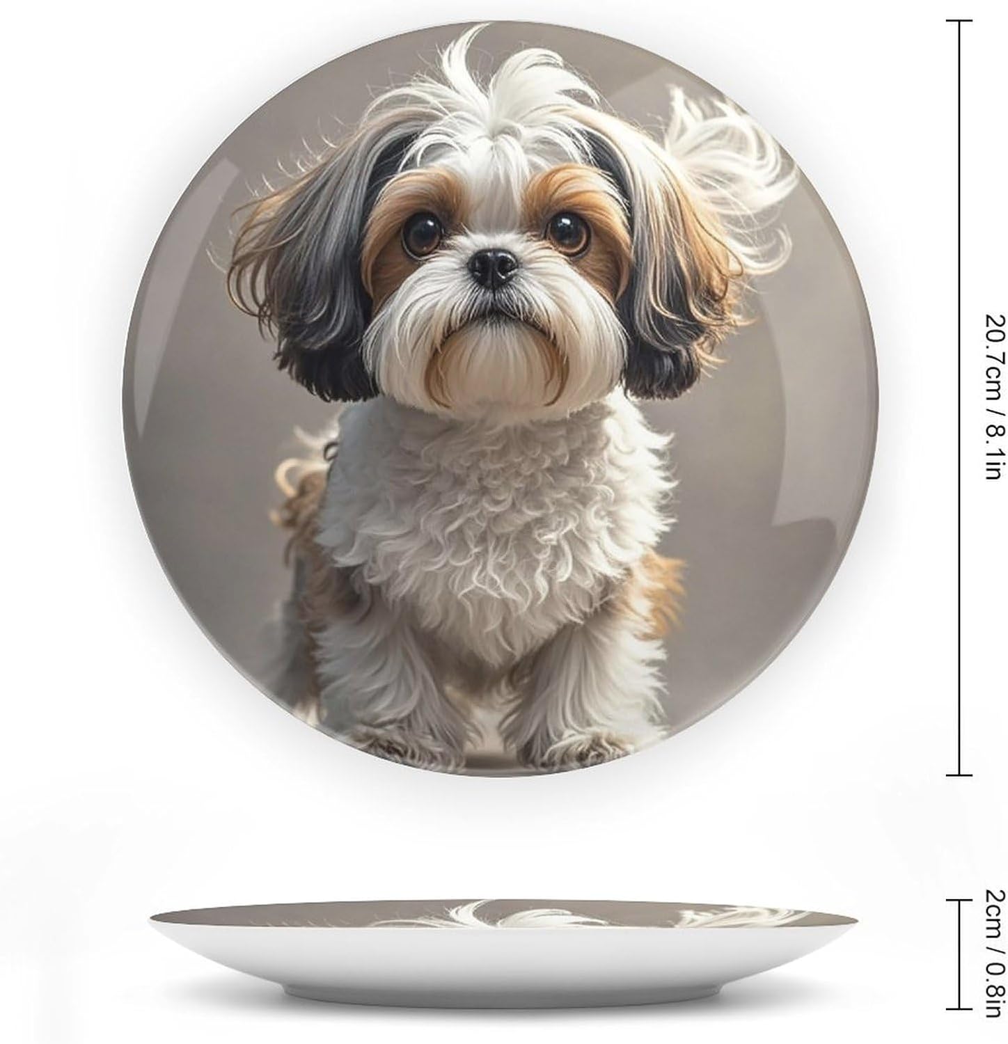 Shih Tzu Dog Bone China Decorative Plate with Display Stand, Ceramic Ornaments Plate for Wall Hanging, Personalized Porcelain Plates for Office, Living Room 8inch