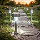 GloBrite Pack of 10 Solar Lights Outdoor Garden – Waterproof Stainless Steel LED Solar Garden Lights with Stake for Pathway, Driveway, Patio, Walkway, Lawn, Yard & Landscape Decoration