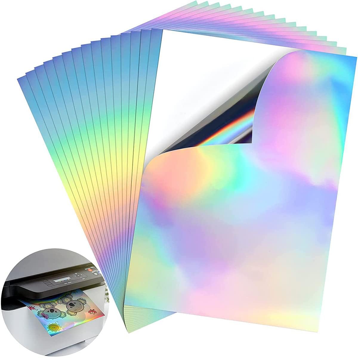 Printable inkjet Printing A4 Holographic Self-Adhesive Sticker Paper Waterproof HD Printing Vinyl Paper for Ink Jet Printer, 20 Sheet